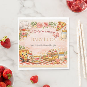 Baby Shower Pizza Theme Invite Funny Cute Napkin