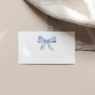 Baby shower place card with dusty blue bow