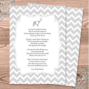 Baby shower poem thank you notes, grey elephant invitation