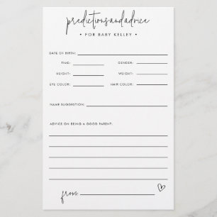 Baby Shower Prediction & Advice Paper Card