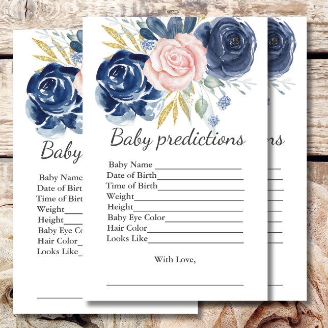 Baby Shower Prediction Game Navy Blush Pink Floral (Creator Uploaded)