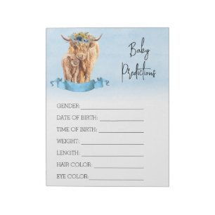 Baby Shower Predictions Game Highland cow Blue Notepad