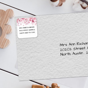 Baby Shower Pretty Pink Floral Drop Address Square Sticker