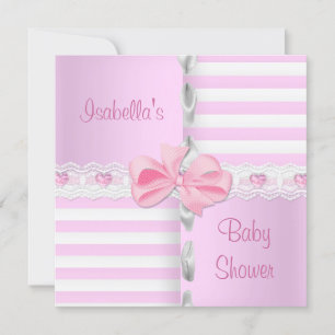 Baby Shower Pretty Satin Pink White Stripe Bow Invitation