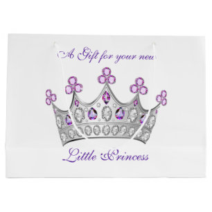 Baby Shower, Princess Crown, Pink and Purple Large Gift Bag