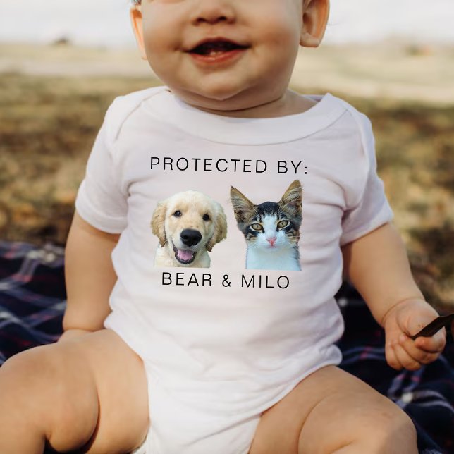 Baby Shower Protected by Pets Custom Dogs and Cats Bodysuit (Creator Uploaded)