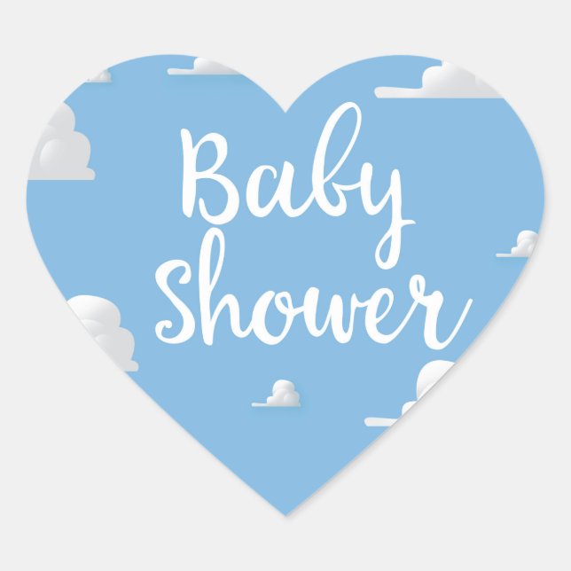 Baby Shower Puffy White Clouds Heart Sticker (Front)