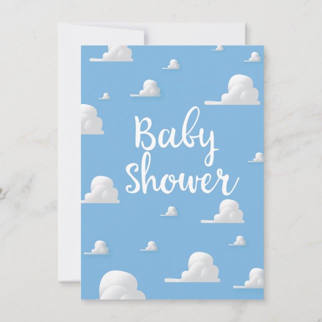 Baby Shower Puffy White Clouds Invitation (Back)