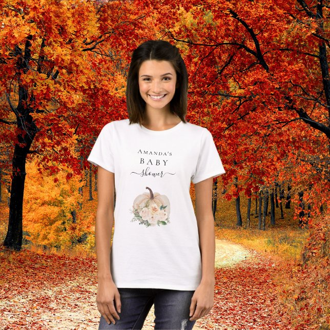 Baby Shower pumpkin cream flowers fall girl T-Shirt (Creator Uploaded)