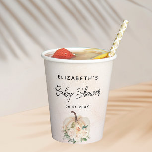 Baby shower pumpkin fall cream rose gold paper cups