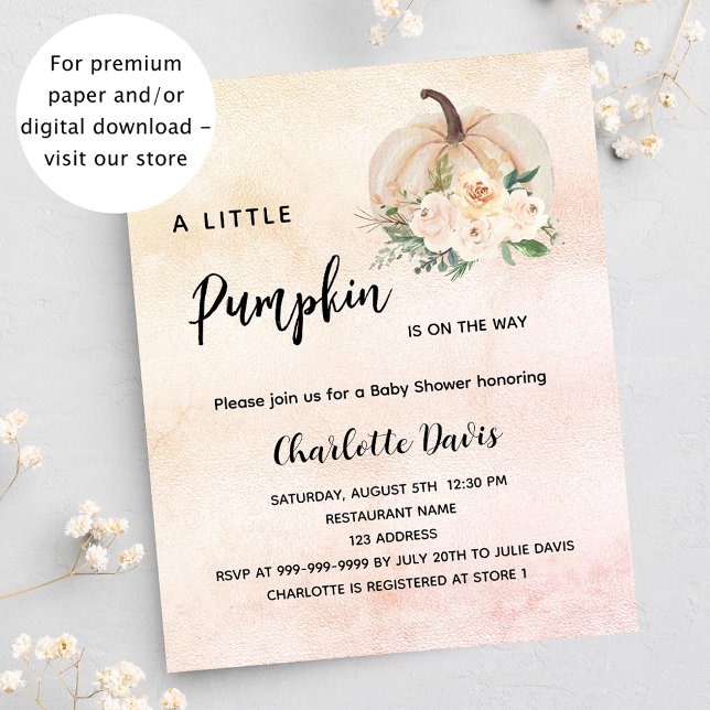 Baby Shower pumpkin flower cream budget invitation Flyer (Creator Uploaded)