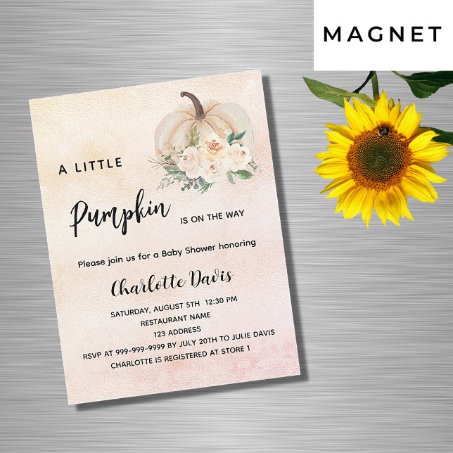 Baby Shower pumpkin flowers luxury Magnetic Invitation (Creator Uploaded)