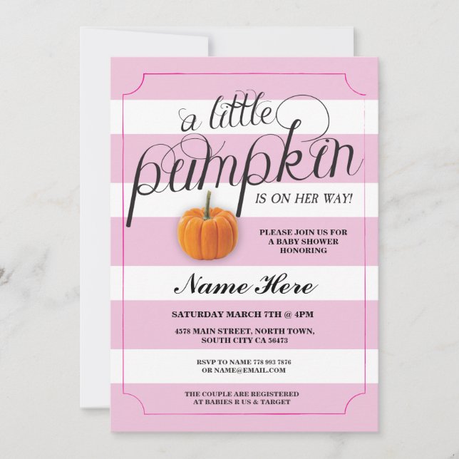 Baby Shower Pumpkin Pink Girl Harvest Invitation (Front)