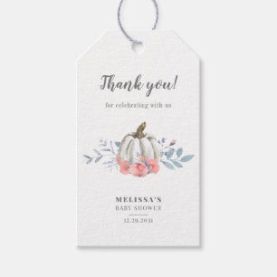 Baby Shower Pumpkin Watercolor Pink Roses Floral Gift Tags