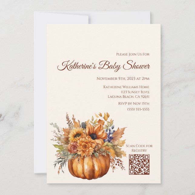 Baby Shower-Pumpkin with Flowers- Invitation (Front)