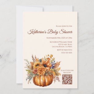 Baby Shower-Pumpkin with Flowers- Invitation