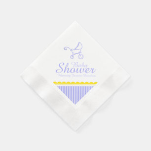Baby shower purple blue stroller name paper napkin
