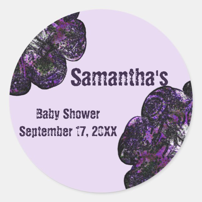Baby Shower Purple Flowers Floral Baby Girl Classic Round Sticker (Front)
