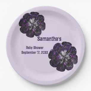 Baby Shower Purple Flowers Floral Baby Girl Paper Plate