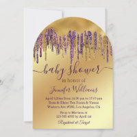 baby shower purple gold dripping glitters