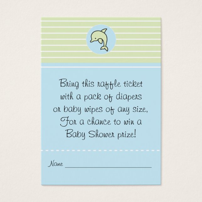 Baby Shower Raffle Ticket/Green/Blue Dolphin (Front)