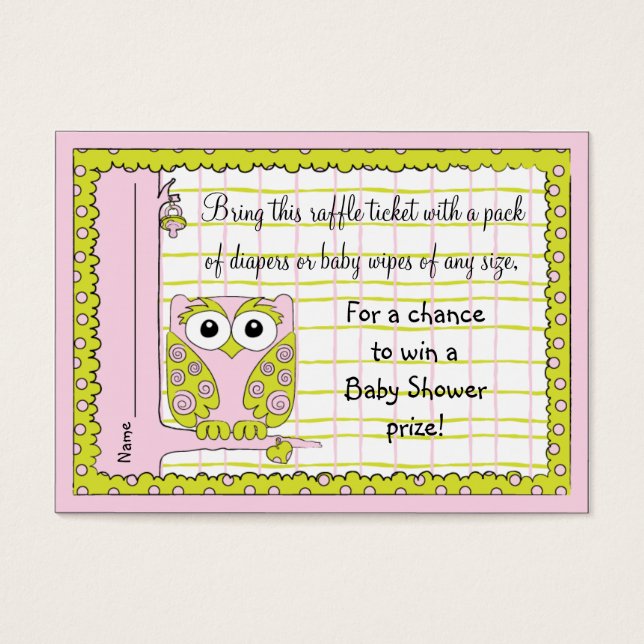 Baby Shower Raffle Ticket/Pink/Green Owl (Front)