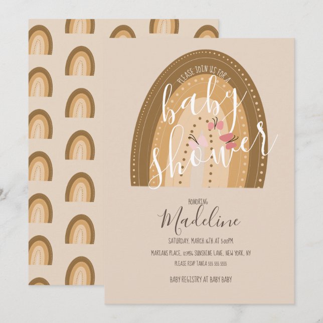 Baby Shower Rainbow  Butterflies Bohemian  Invitation (Front/Back)
