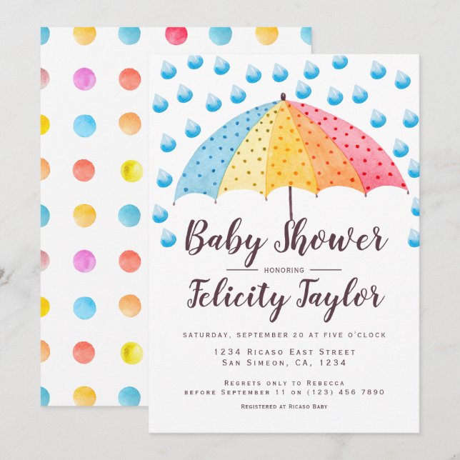 Baby Shower Rainbow Umbrella Invitation (Front/Back)