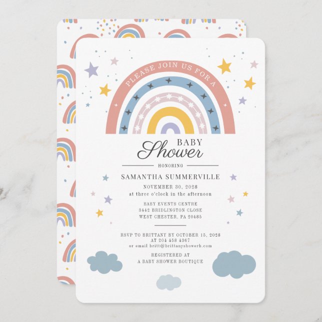 Baby Shower Rainbow Watercolor Script Invitation (Front/Back)