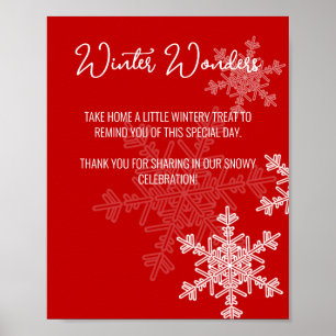 Baby Shower Red Snowflakes Favours Sign