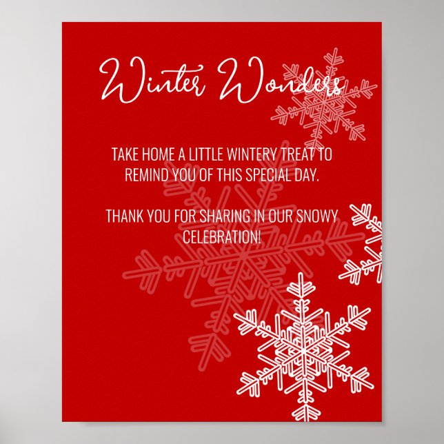 Baby Shower Red Snowflakes Favours Sign (Front)