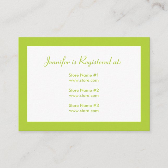 Baby Shower Registry Card with Date - Green (Front)