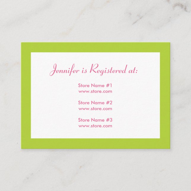 Baby Shower Registry Card with Date - Pink/Green (Front)