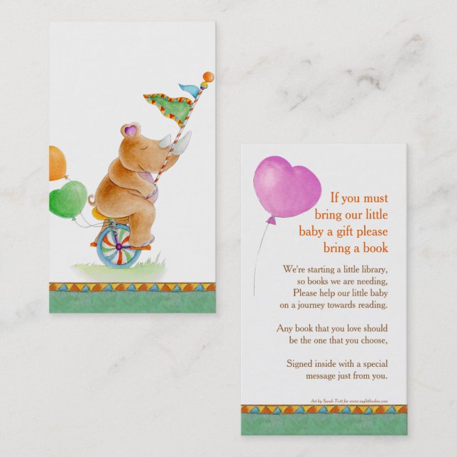 Baby shower rhinoceros art book gifting cards (Front/Back)