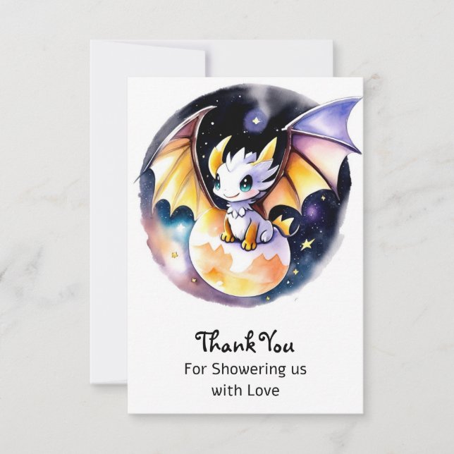 Baby Shower: Roaring Dragon Theme Thank You Card (Front)