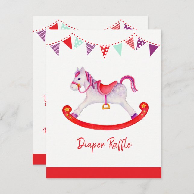 Baby shower rocking horse diaper raffle  enclosure card (Front/Back)