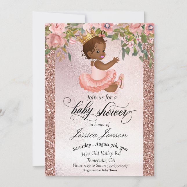 Baby Shower Rose Gold African American  Invitation (Front)