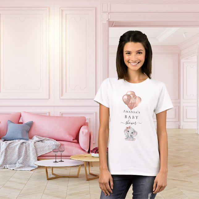 Baby Shower rose gold balloons elephant girl T-Shirt (Creator Uploaded)