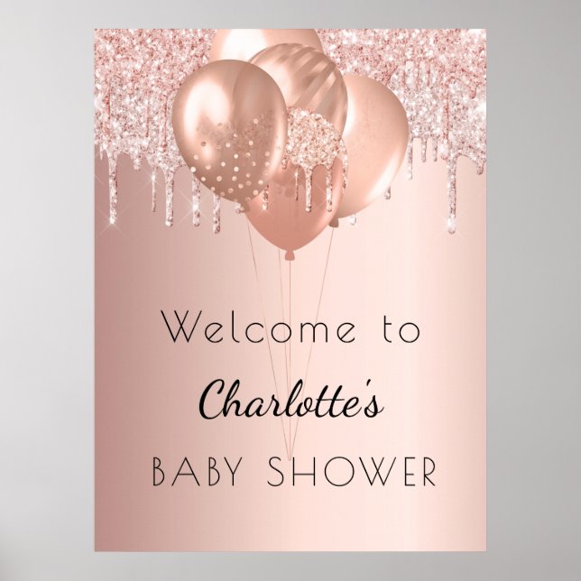 Baby Shower rose gold blush balloons welcome Poster (Front)