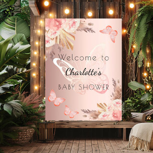 Baby Shower rose gold blush butterfly welcome Poster
