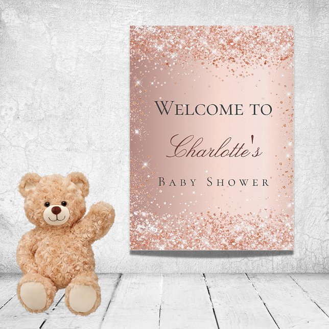 Baby shower rose gold blush pink welcome poster (Creator Uploaded)