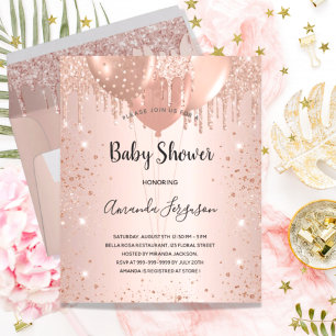 Baby Shower rose gold girl balloons invitation