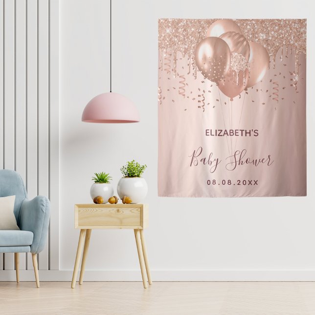 Baby Shower rose gold glitter balloons Tapestry (Creator Uploaded)