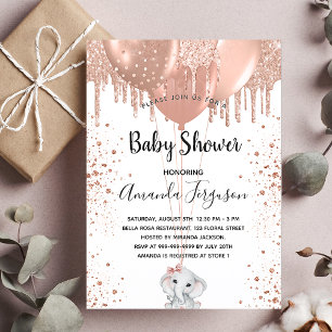 Baby Shower rose gold glitter elephant balloons Invitation