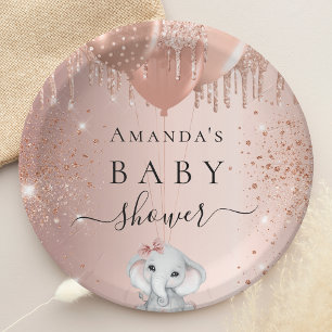 Baby Shower rose gold glitter elephant balloons  Paper Plate