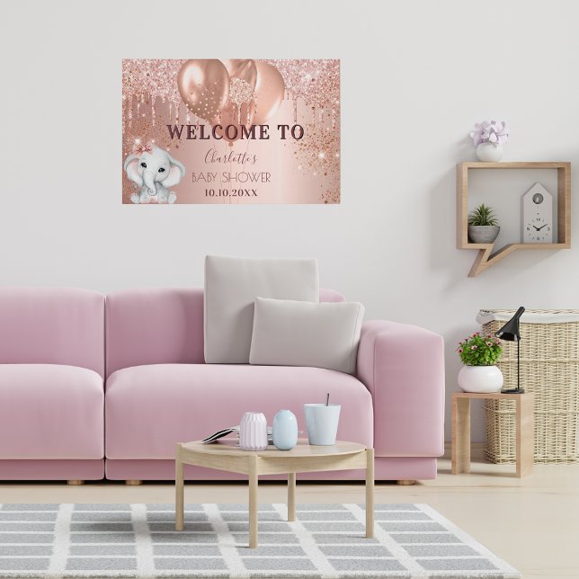 Baby Shower rose gold glitter elephant girl  Poster (Creator Uploaded)