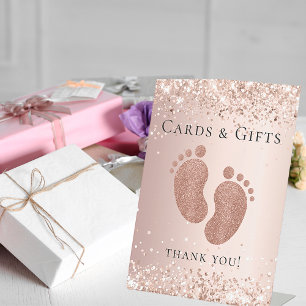 Baby Shower rose gold glitter feet cards gifts Pedestal Sign