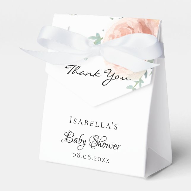 Baby shower rose gold pink floral girl thank you favour box (Front Side)