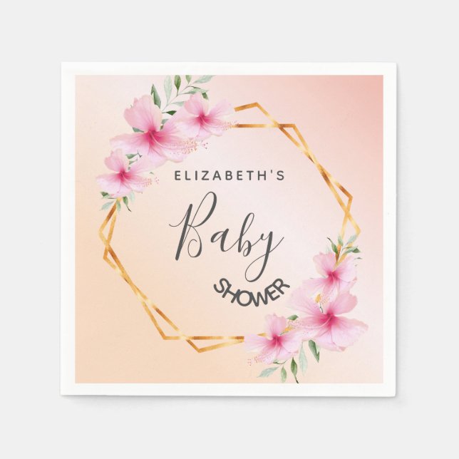Baby Shower rose gold pink florals geometric  Napkin (Front)