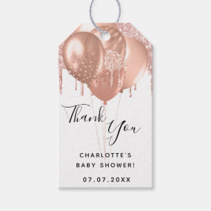 Baby Shower rose gold white balloon thank you Gift Tags